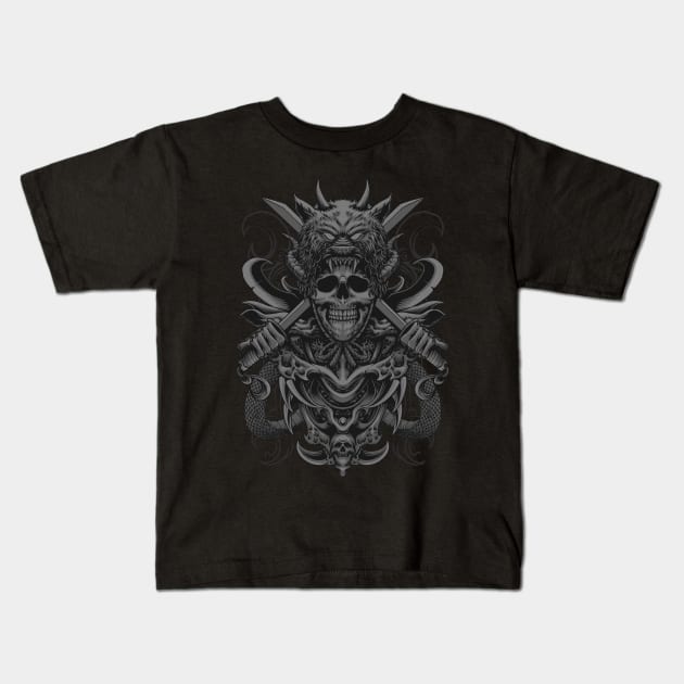 The Metal Skull And Death Sword Kids T-Shirt by BERKAH SERAWUNG